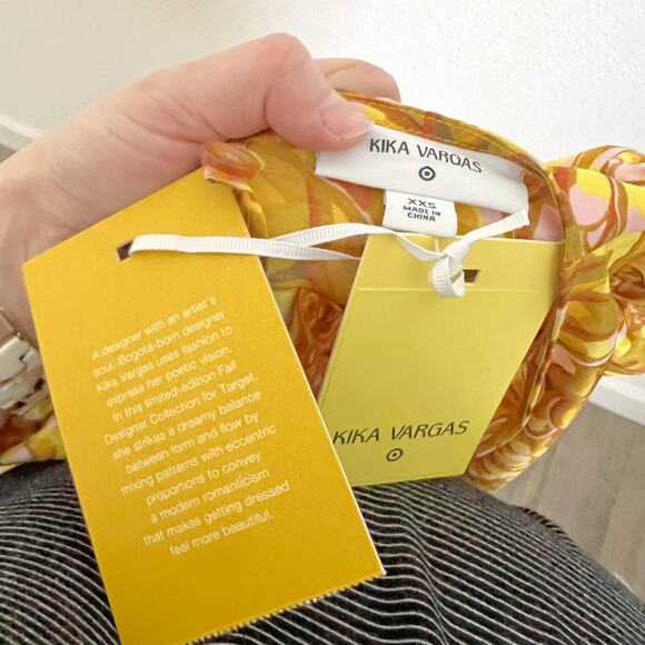 [Kika Vargas] Target Size XXS Yellow Gold Mum Floral Puff Sleeve Mini Dress NWT - Picture 11 of 12